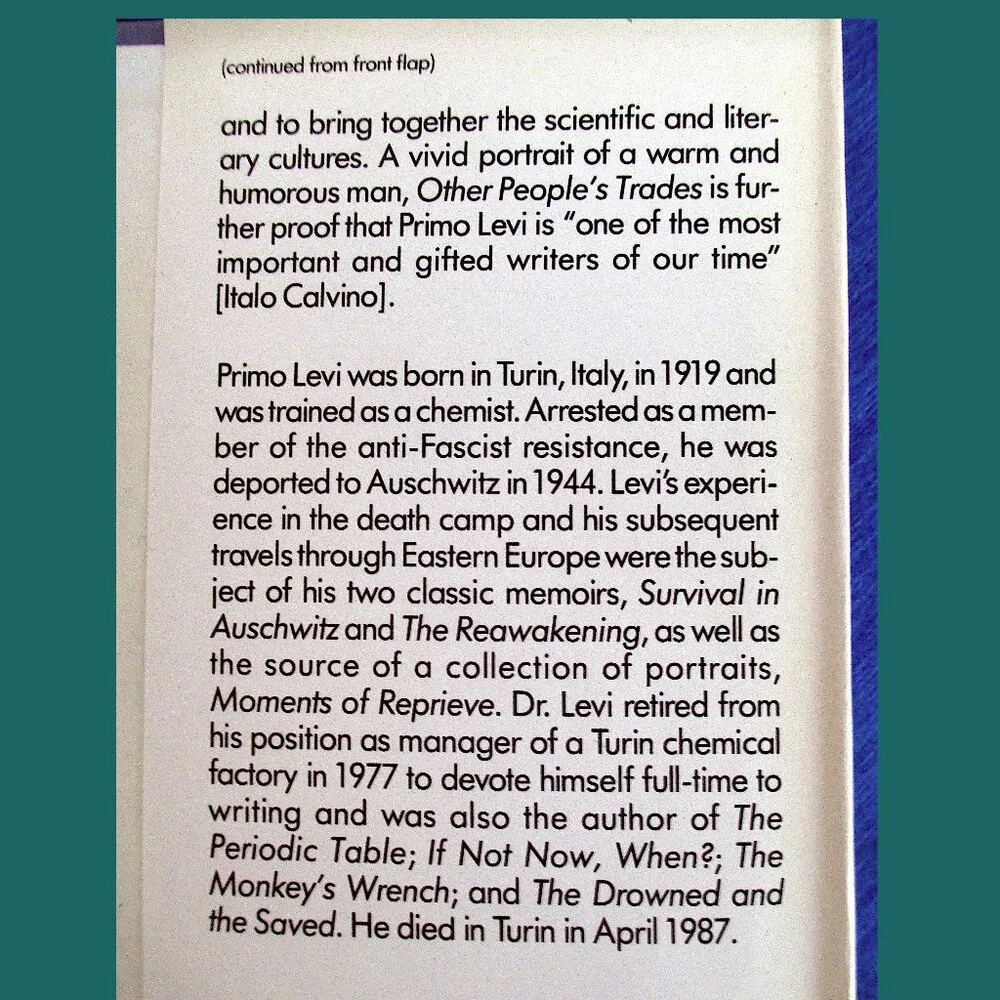 Book: Other People's Trades by Primo Levi, Translated by Raymond Rosenthal - Picture 9 of 14